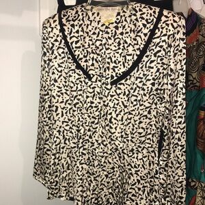 Vintage Joanie Char 100% Silk Black and White Peplum Top & Skirt Set